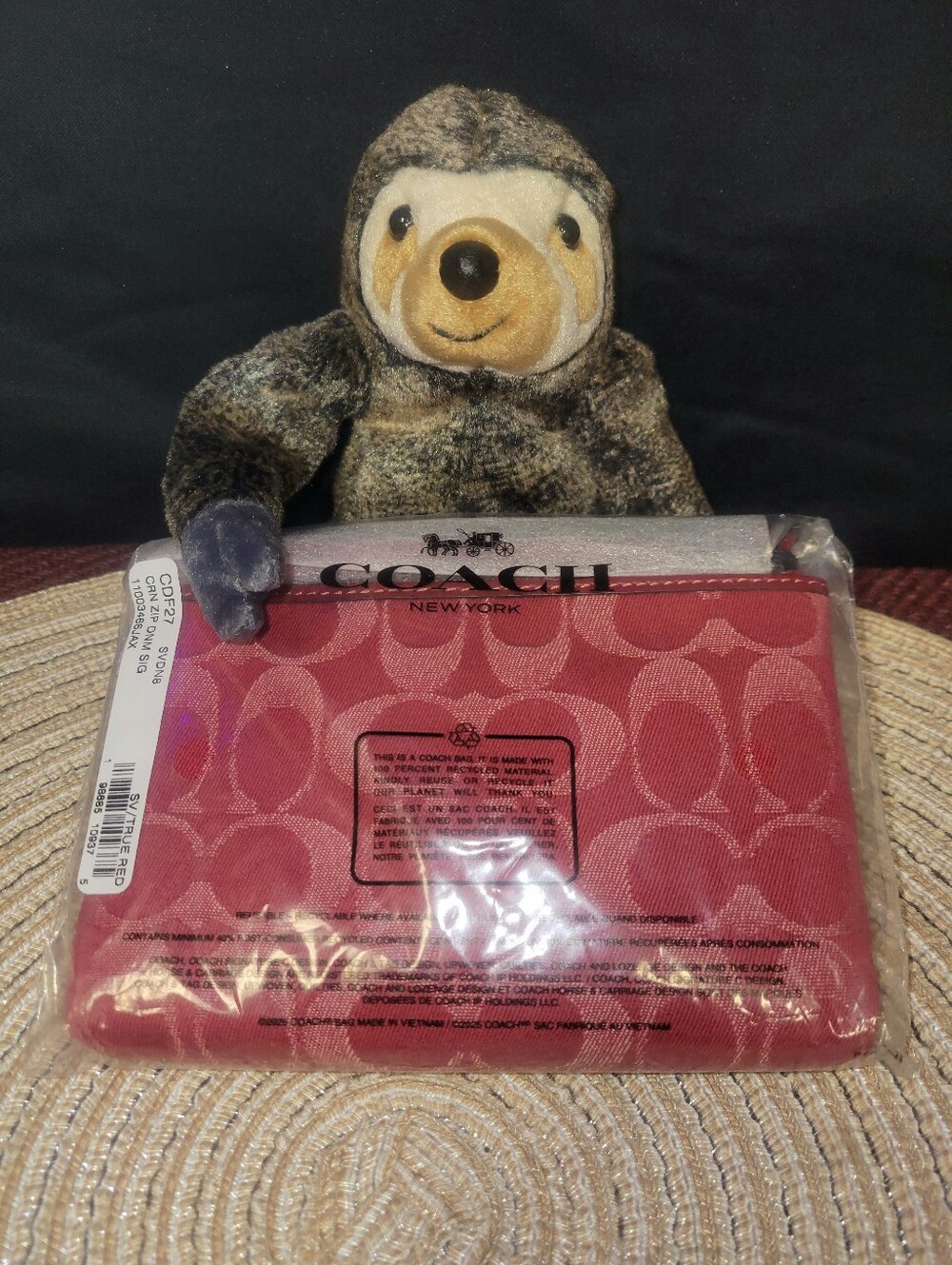 Coach Corner Zip Red Signature Denim Wristlet